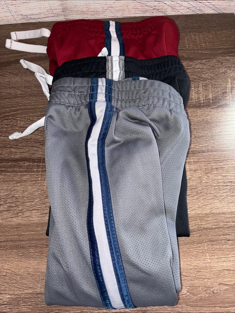 Bundle of 3 Used 3T Kids Athletic Drawstring Track Pants - Gray, Black & Red